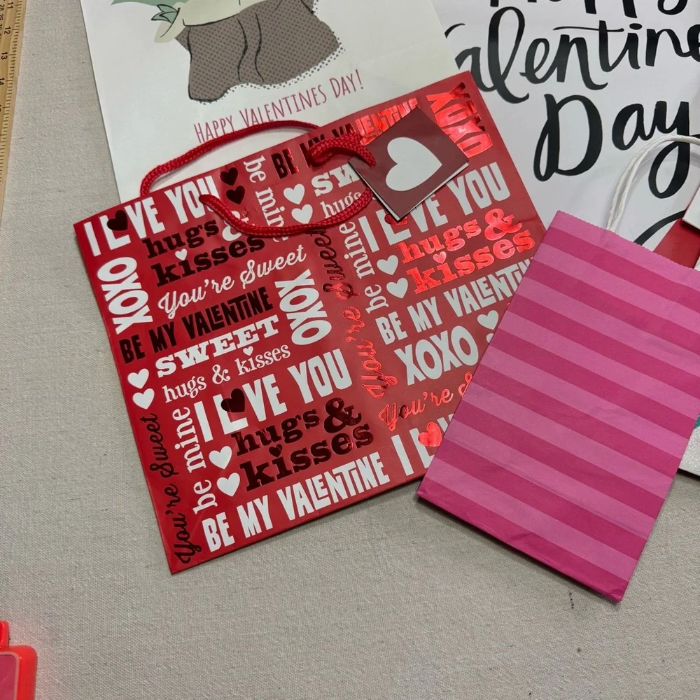 Valentine's Day Assorted Gift Bags - Pink Red White Love Designs - Set of 7